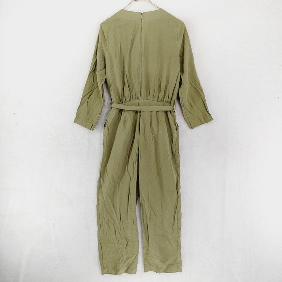 Elizabeth and James Olive Green V Neck Waist Tie Long Sleeve Jumpsuit P3016 - Picture 6 of 9